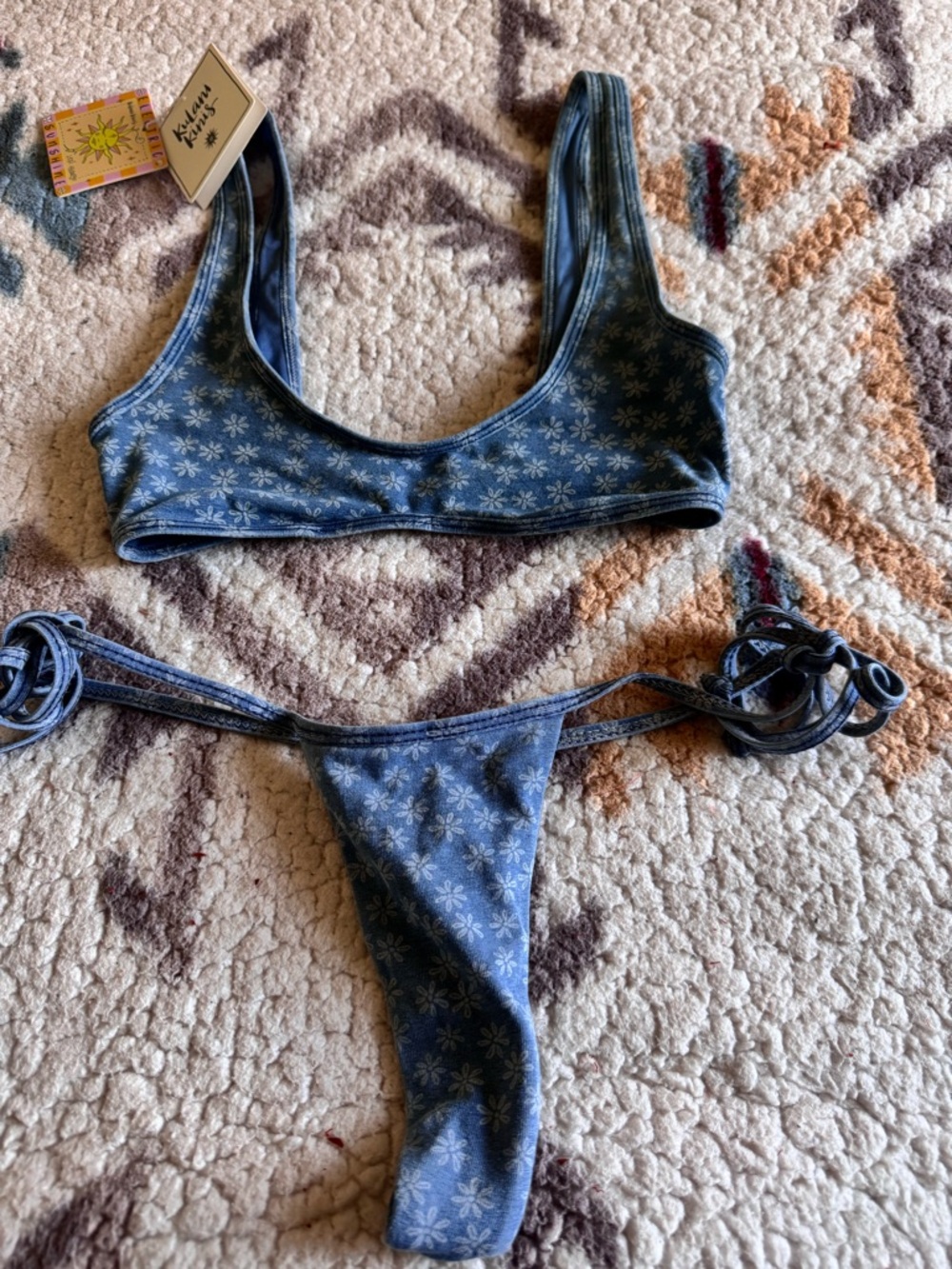 Kulani Kinis Denim Blue Bikini Top with Sun Tag